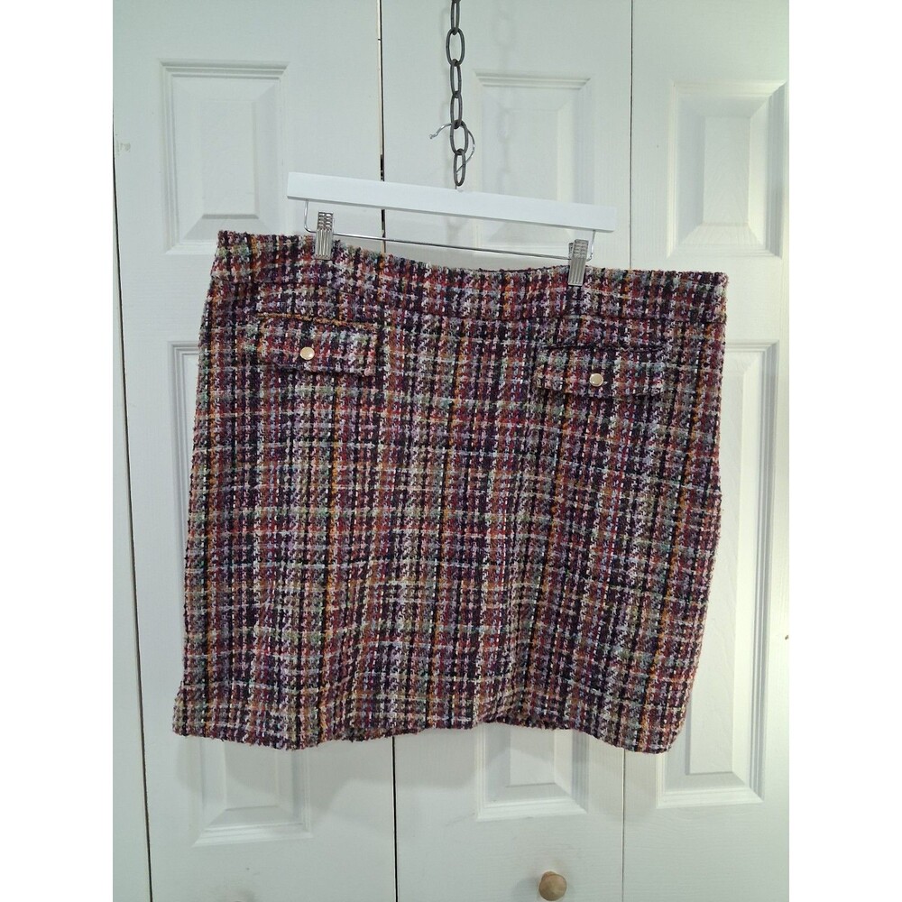 NEW LOFT Tweed Plaid Mini Skirt Multicolor Fall Boho Chic Academia Retro sz20